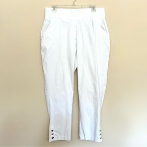 Ashley Stewart Women’s White Cropped Chinos Pants with Buttons Hem Accents